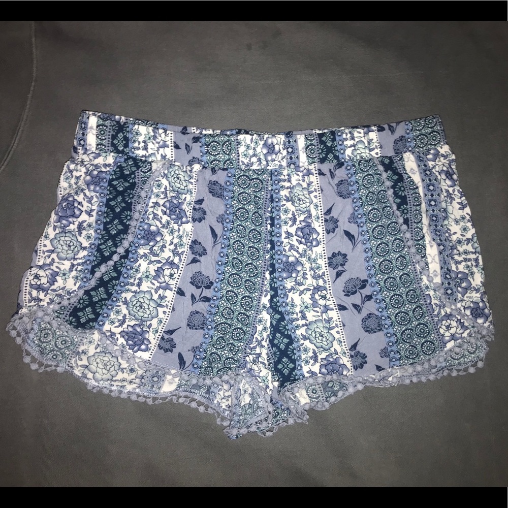 blue patterned shorts